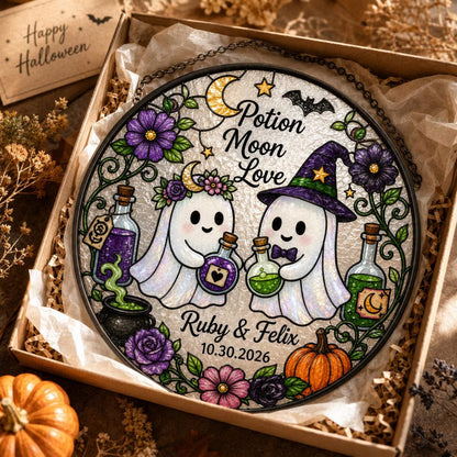 Personalized Ghost Couple Halloween Suncatcher