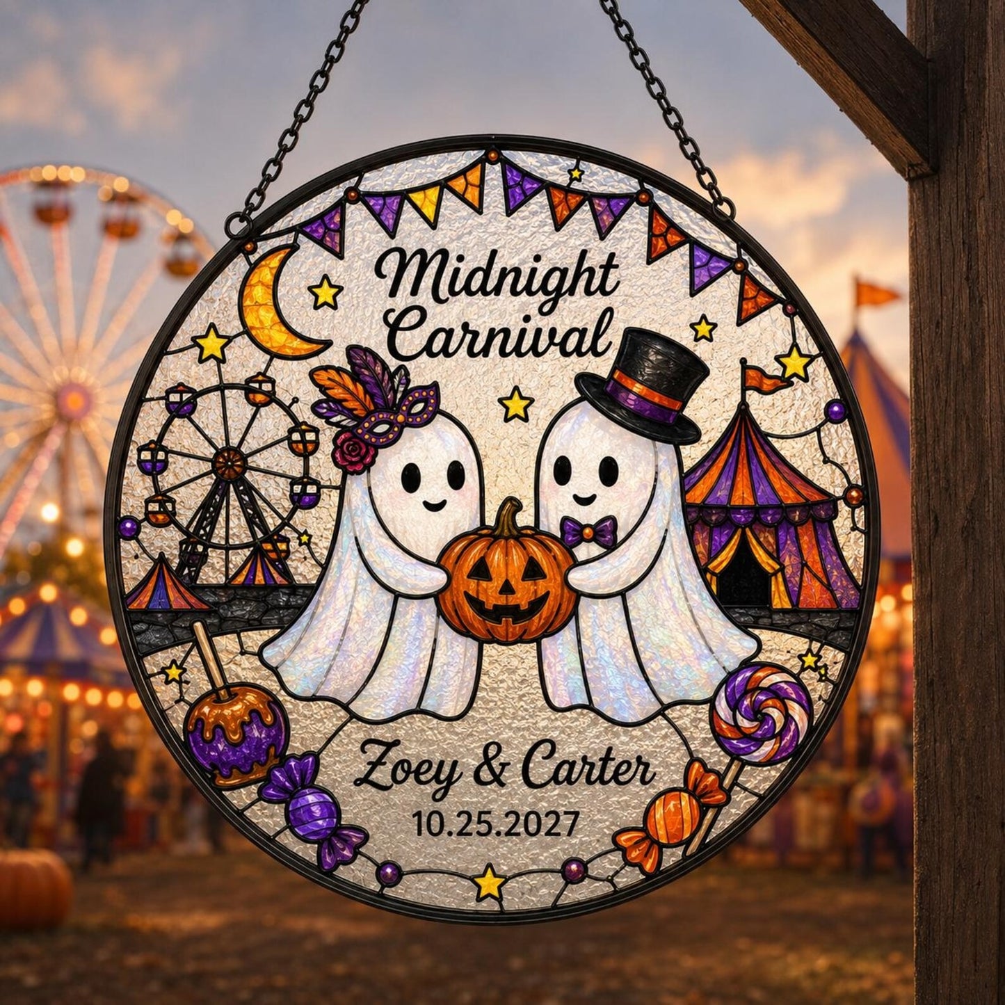 Personalized Ghost Couple Halloween Suncatcher