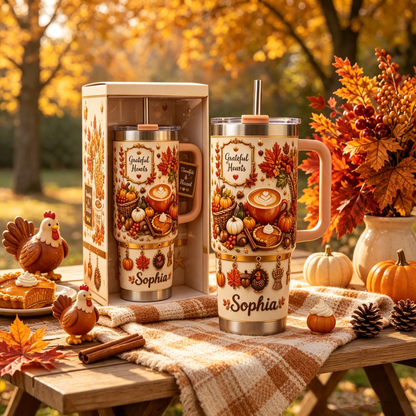 🍁 Personalized Grateful Hearts Tumbler – Cozy Fall Sips Made Special
