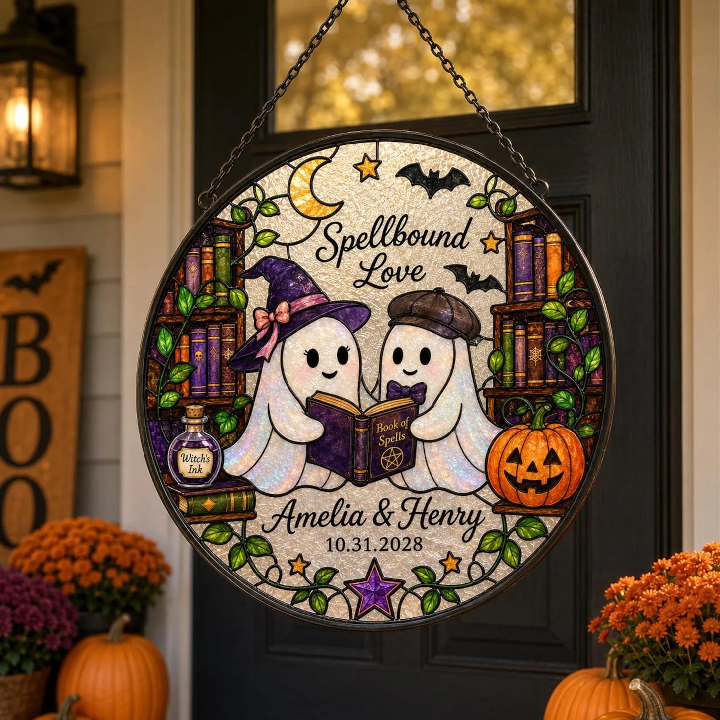 Personalized Ghost Couple Halloween Suncatcher