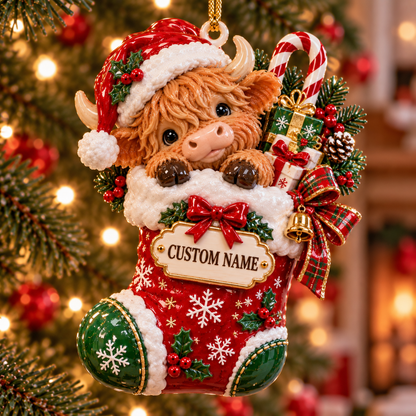 🎄 Personalized Highland Cow Christmas Ornament