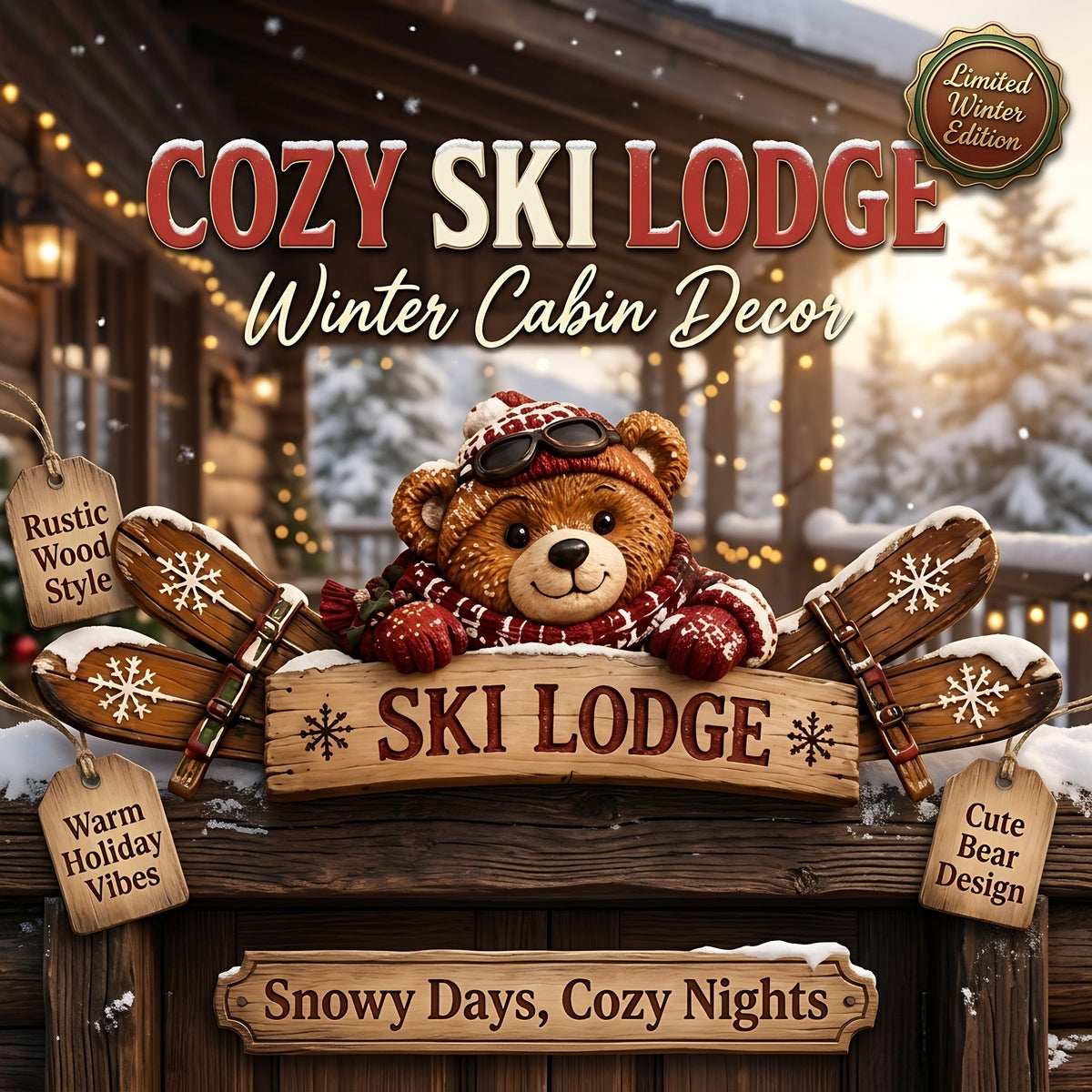 ❄️🎿 6 Styles Door Topper Collection | Rustic Winter Mountain Cabin Door Frame Decor, Christmas Above-Door Wall Sign, Seasonal Porch Home Ornament