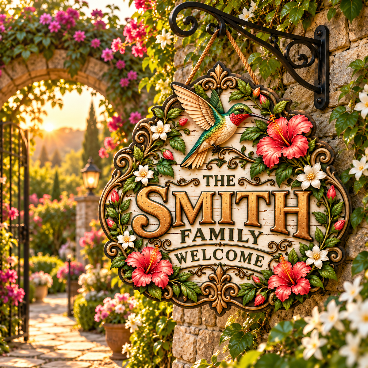 Personalized Garden Family Welcome Sign – Custom Last Name Garden Door Hanging Sign
