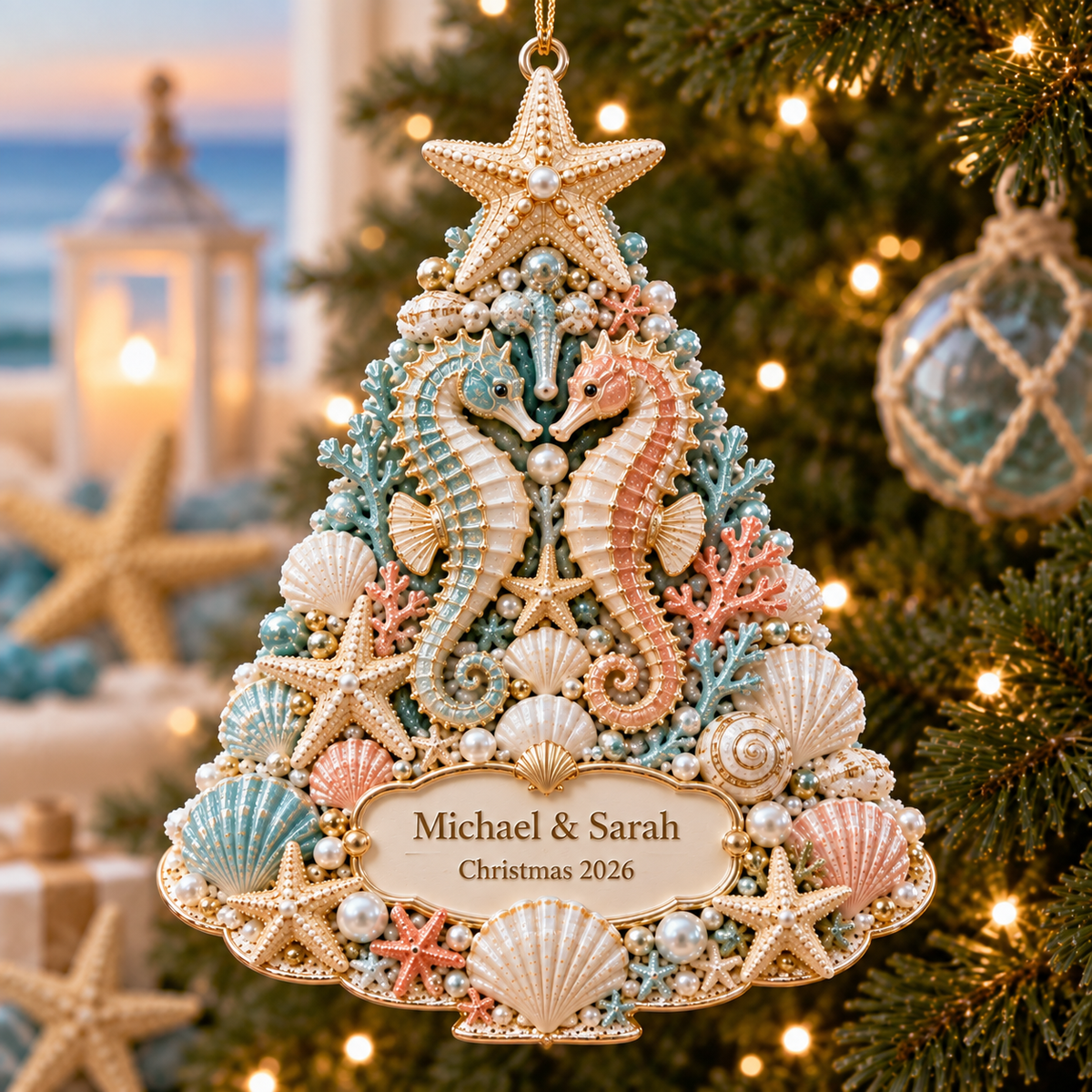 🌊 Personalized Coastal Christmas Tree Ornament