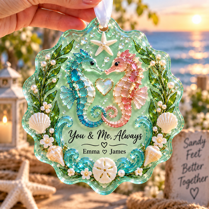 💙 Personalized Coastal Love Sea Glass Ornament