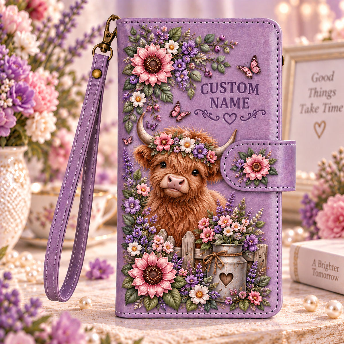 🌸 Personalized Purple Garden&Animal Wallet Phone Case
