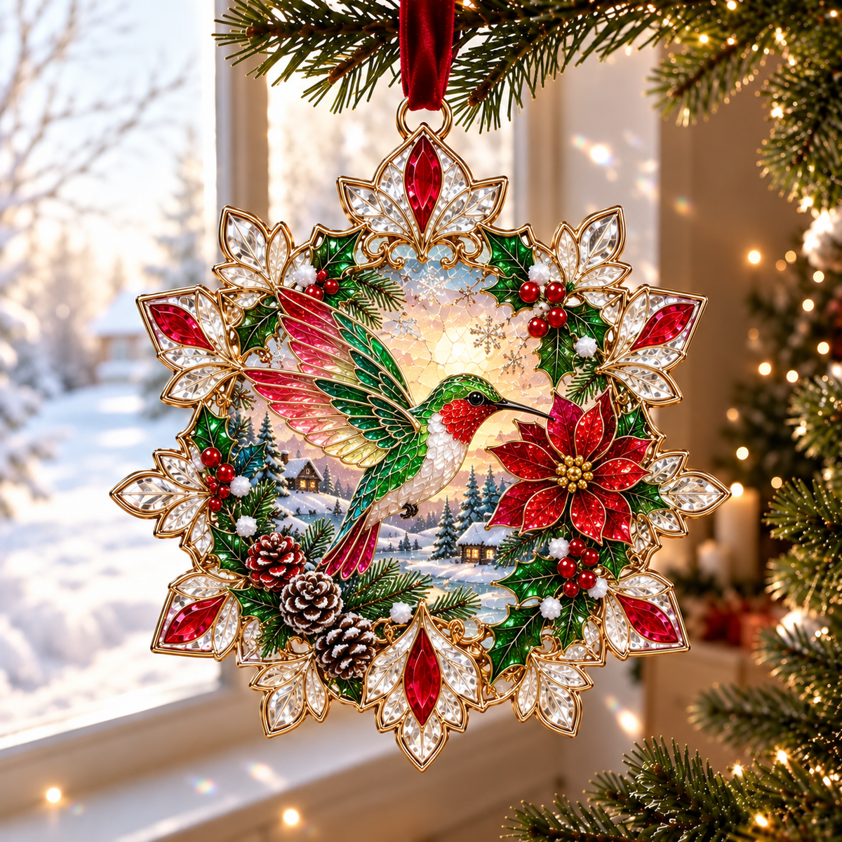 Stained Glass Style Sea Glass Christmas Ornament – Holiday Animal Hanging Decoration 🦩🦋🐮