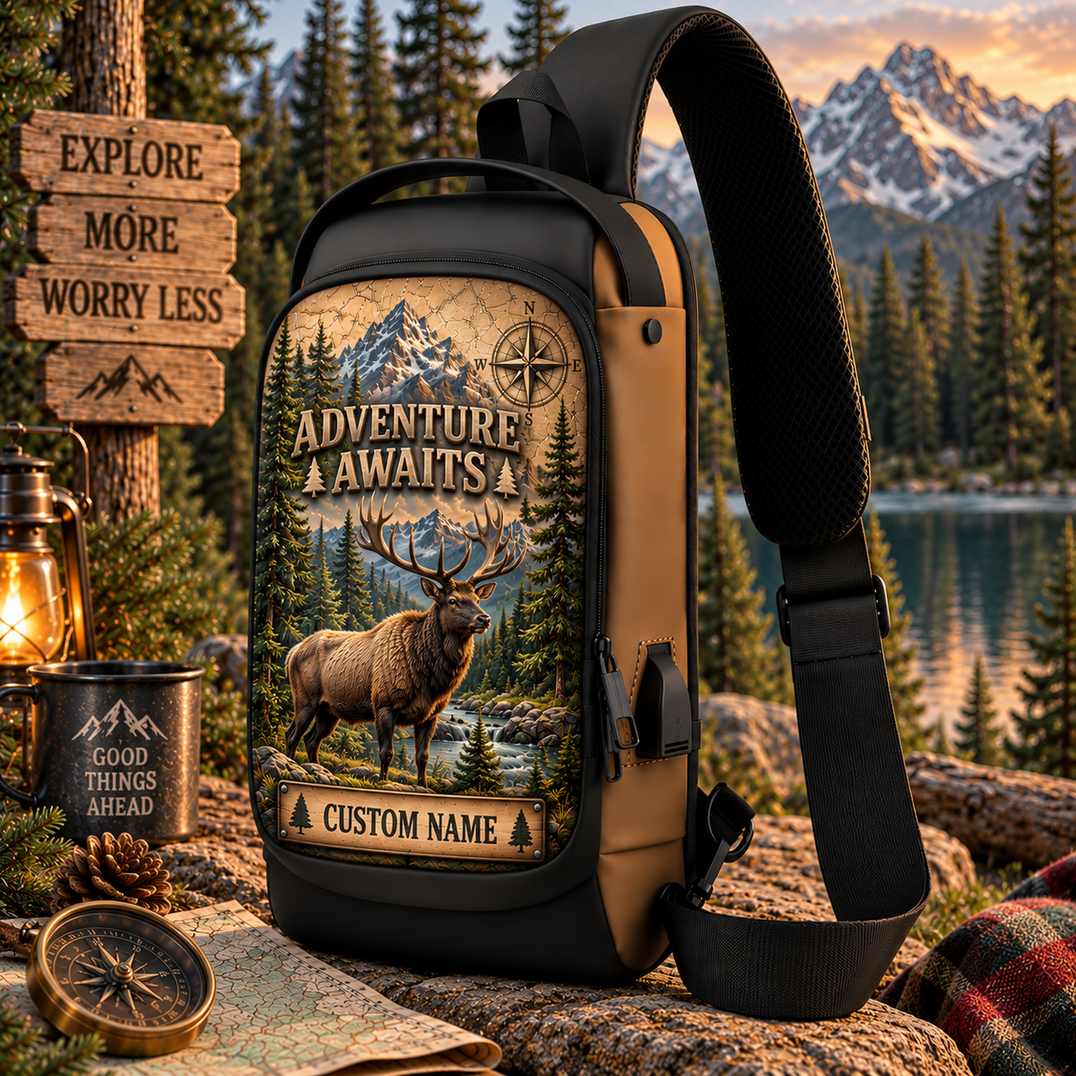 🎒 Personalized Adventure Sling Bag - Custom Name Outdoor Crossbody Chest Bag