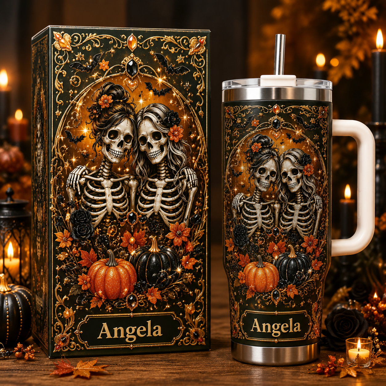 Personalized Gothic Skull Friendship Halloween Tumbler