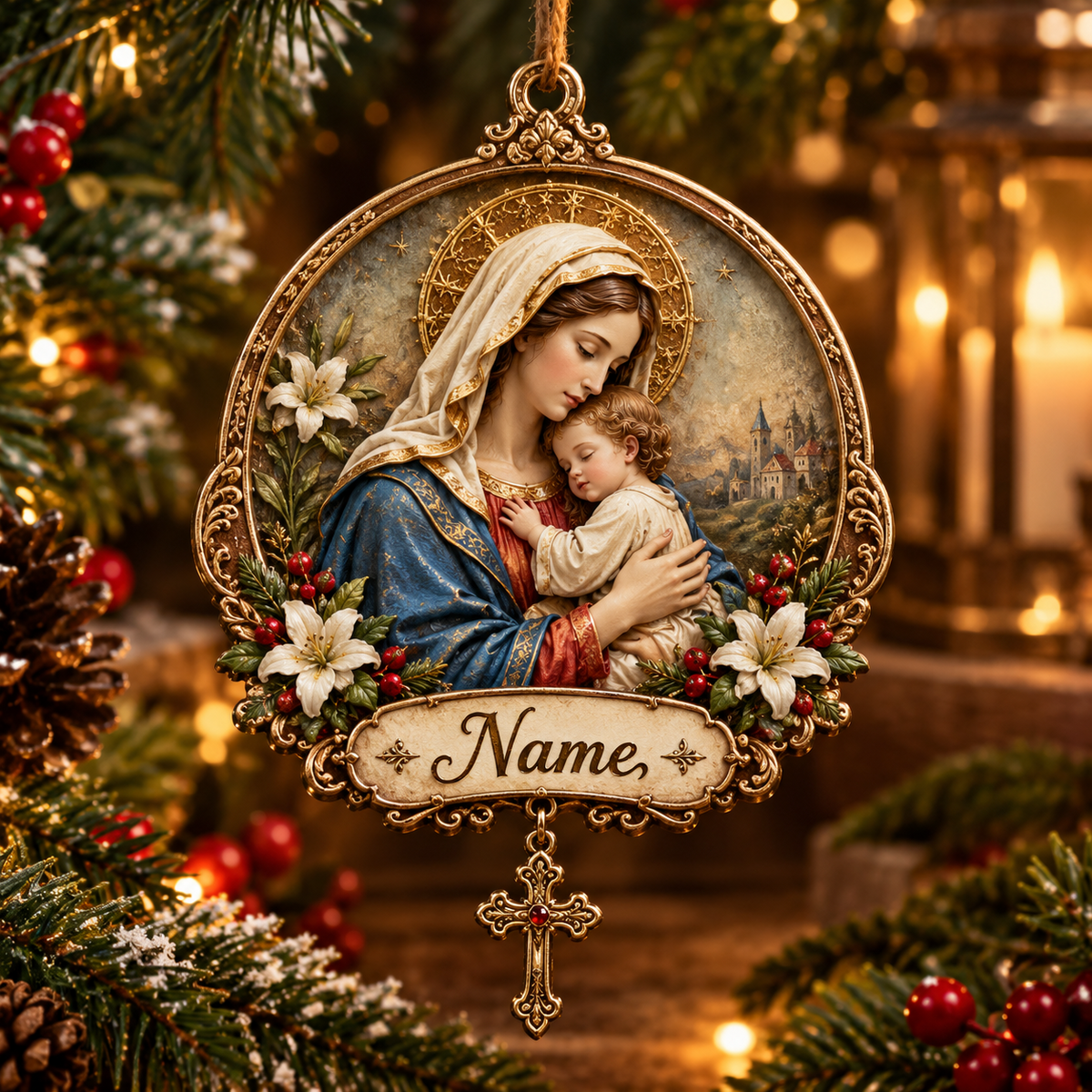 ✝️ Personalized Christian Christmas Ornament – Custom Name Faith Keepsake