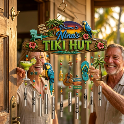 Personalized Tropical theme Tiki Hut Wind Chime – Bring Paradise Home