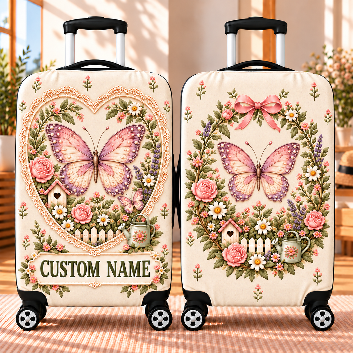 Personalized Garden Luggage Cover – Your Name, Your Favorite Animal 🌸🧳