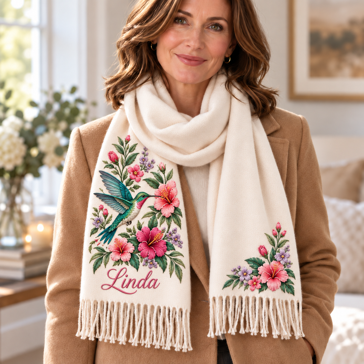 🌸 Personalized Garden Animal Scarf – Your Name, Your Nature