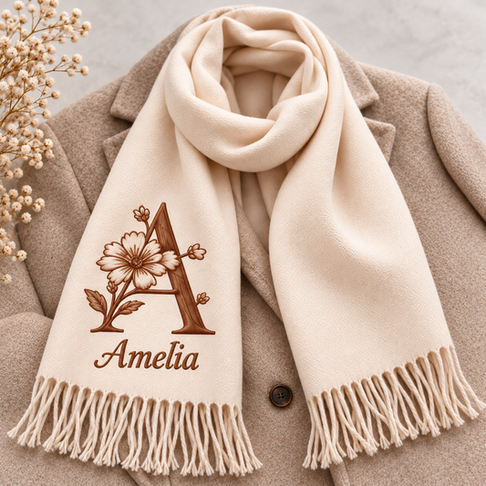 🌸 Personalized Floral Initial & Name Scarf