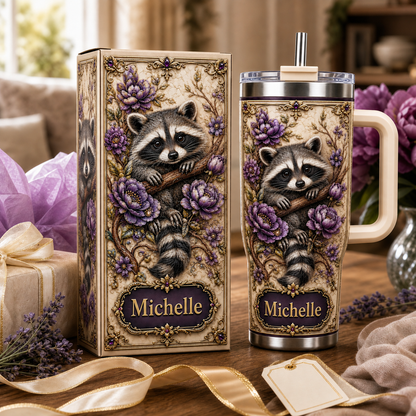 Personalized Woodland Raccoon Floral Tumbler