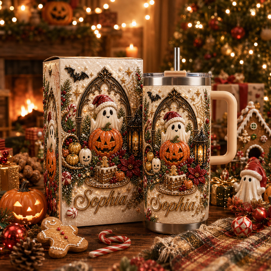 👻 Personalized Ghost Pumpkin Tumbler – Spooky, Sweet & Festive