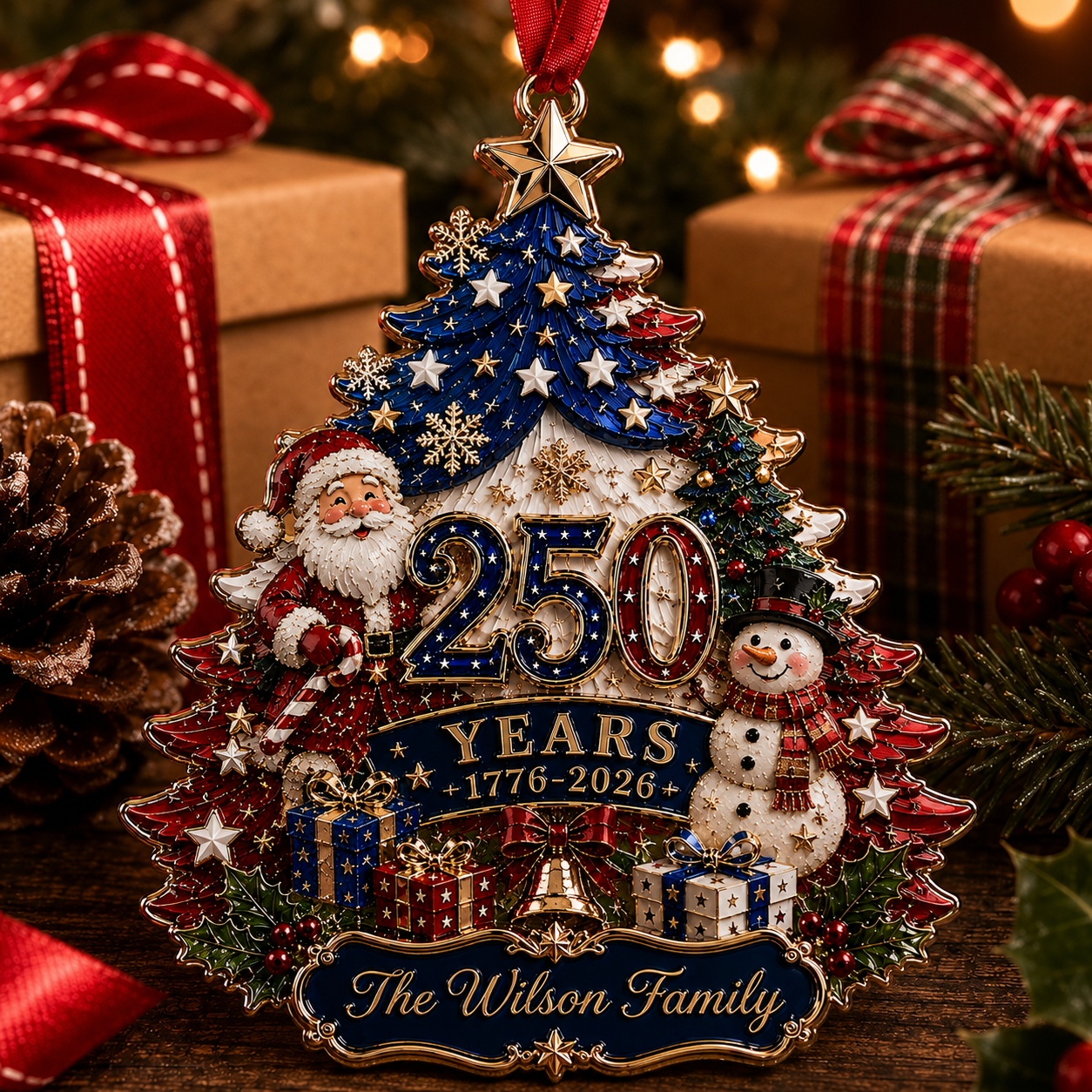 Personalized 250 Years Christmas Ornament - America Patriotic Family Christmas Tree Decor