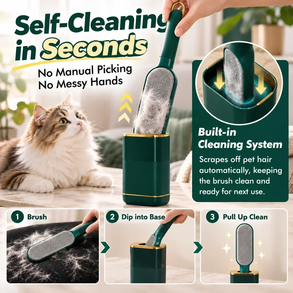 Self-Cleaning Pet Hair Remover Brush for Clothes