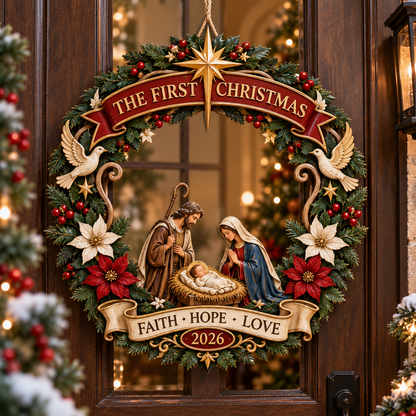 The First Christmas Nativity Wooden Door Wreath✨