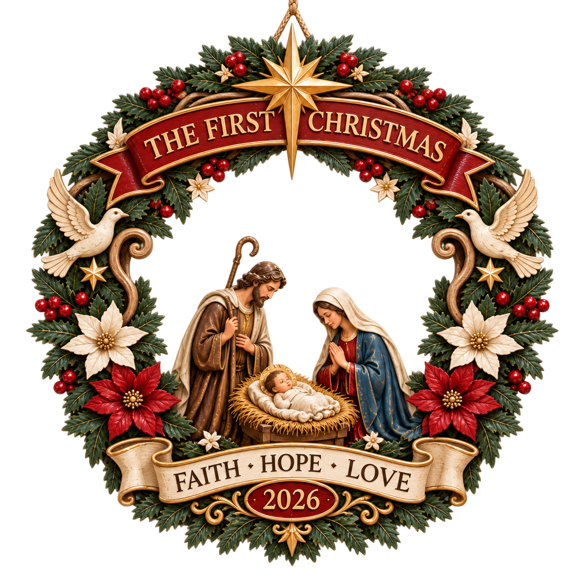 The First Christmas Nativity Wooden Door Wreath✨