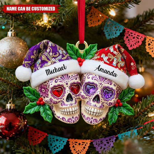 🏠Personalized Christmas Dia de Los Muertos Skull Couple Ornament