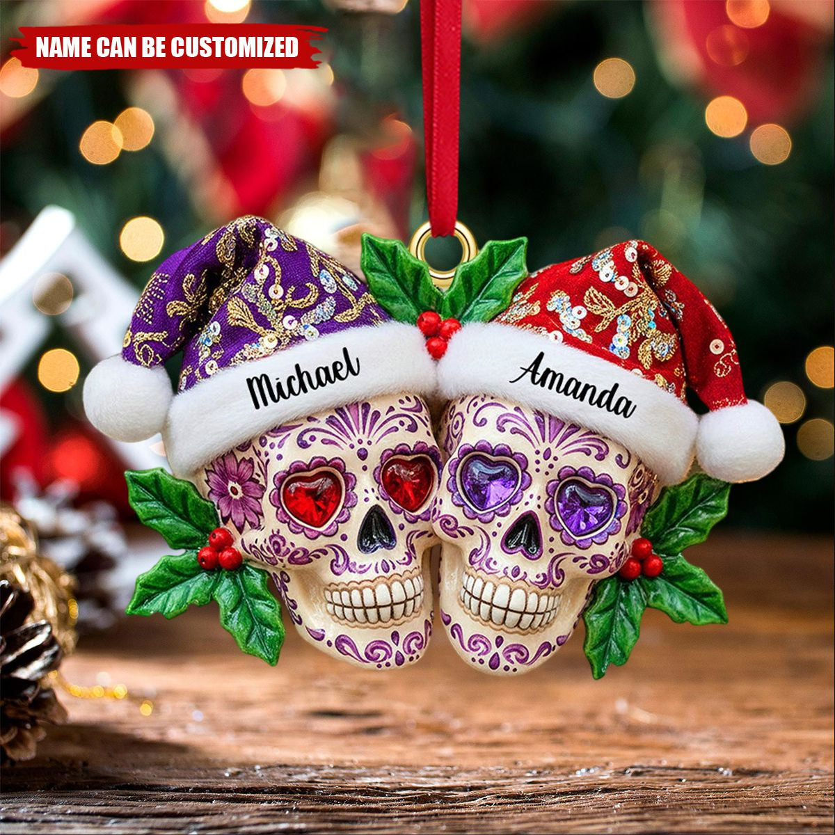 🏠Personalized Christmas Dia de Los Muertos Skull Couple Ornament