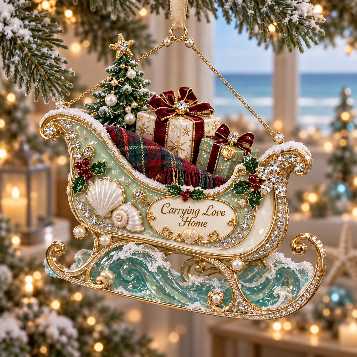 🎄Coastal Christmas Ornament – Sea Glass & Shell Memory Keepsake