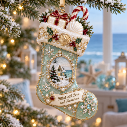 🎄Coastal Christmas Ornament – Sea Glass & Shell Memory Keepsake