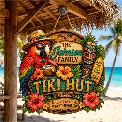 Custom Island Tiki Bar Tropical Parrot Door Hanger,
