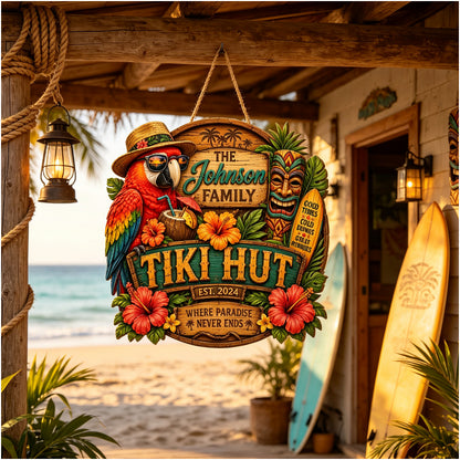 Custom Island Tiki Bar Tropical Parrot Door Hanger,