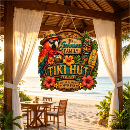 Custom Island Tiki Bar Tropical Parrot Door Hanger,