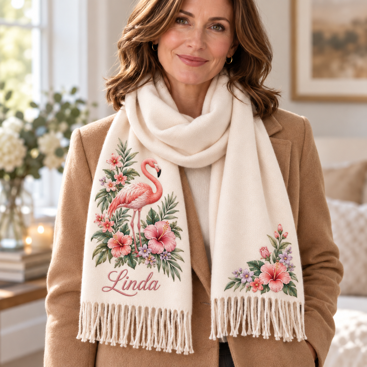 🌸 Personalized Garden Animal Scarf – Your Name, Your Nature