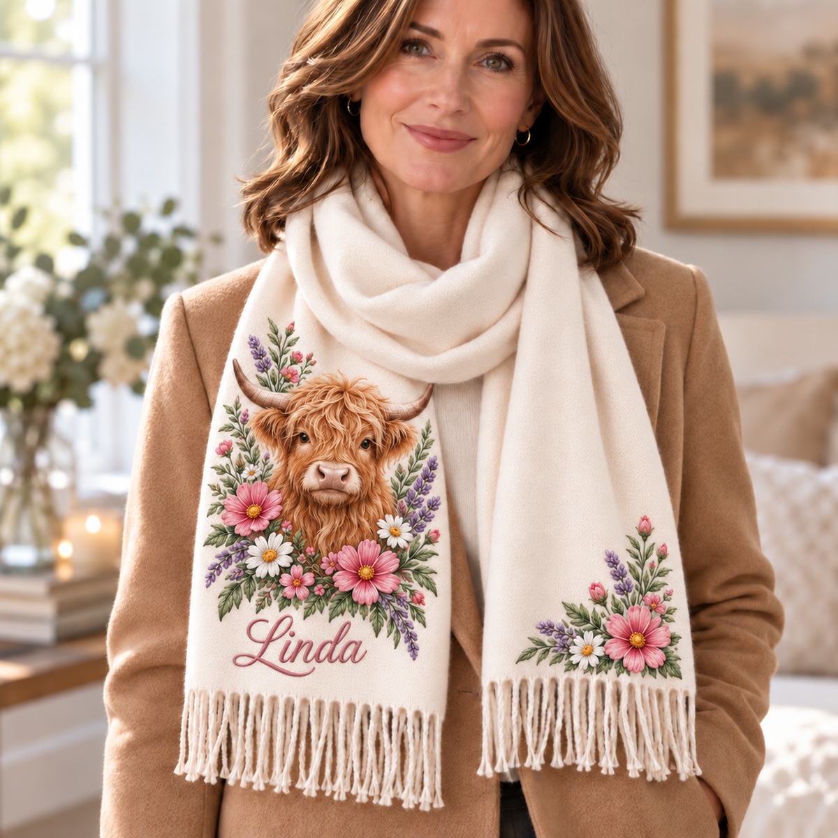 🌸 Personalized Garden Animal Scarf – Your Name, Your Nature