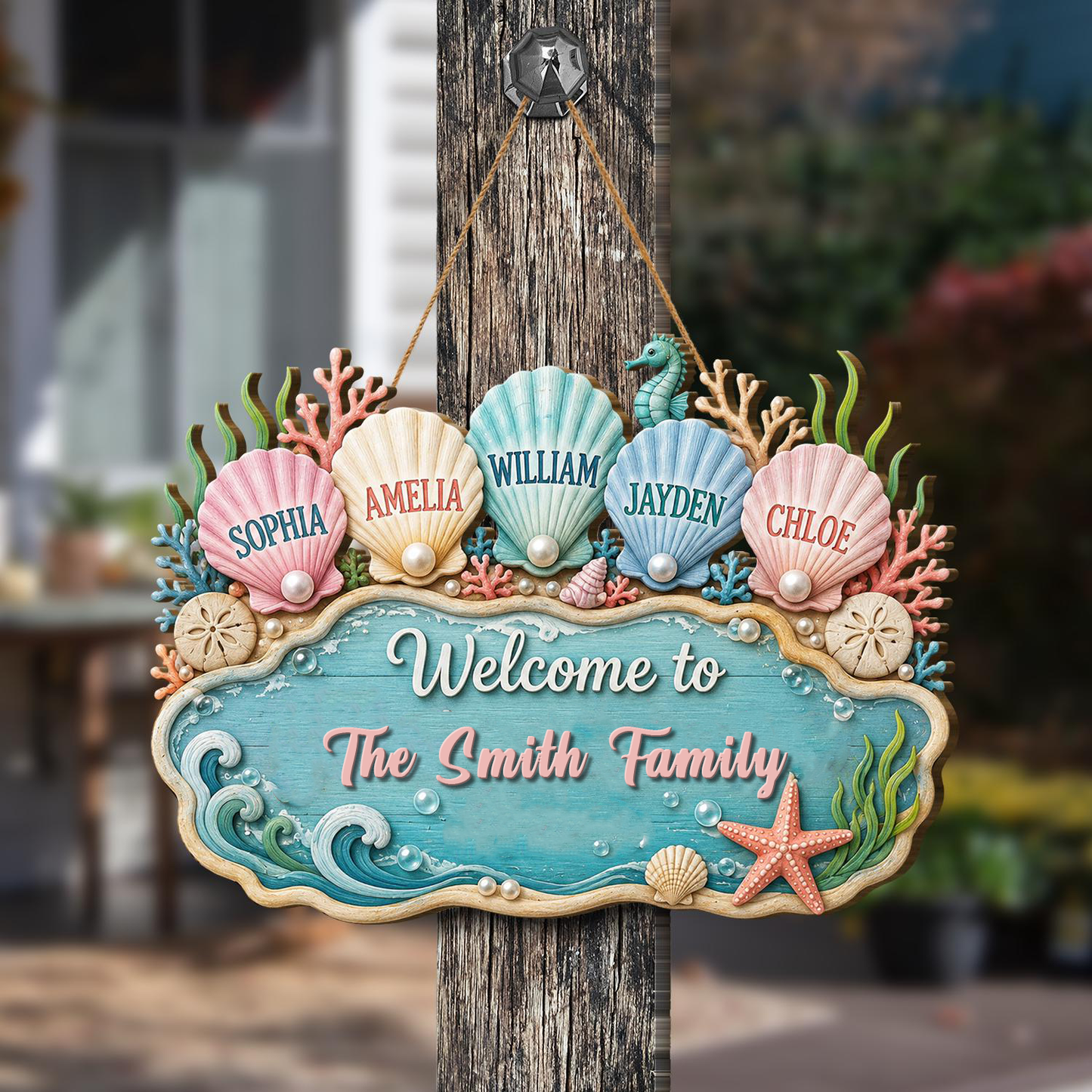 Personalized Seashell Family Door Hanger