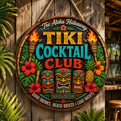 Custom Tropical Beach Tiki Hut Wooden Hanging Sign