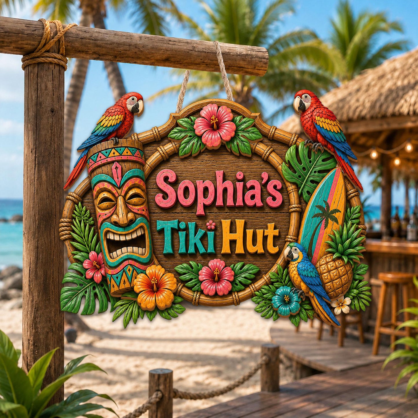 Custom Tiki Bar Door Sign, Beach House Welcome Sign