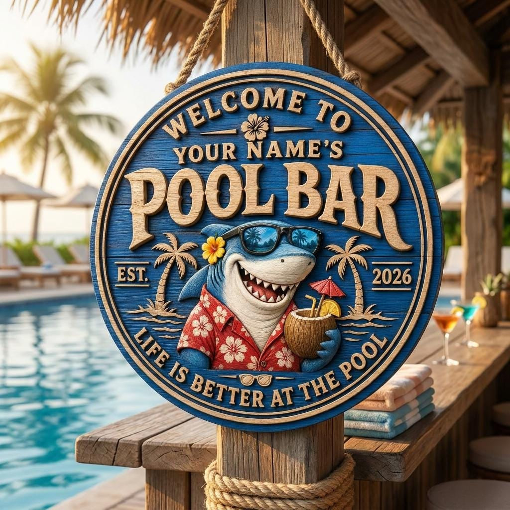 Custom Summer Wooden Backyard Pool Decor, Beach House Wall Sign