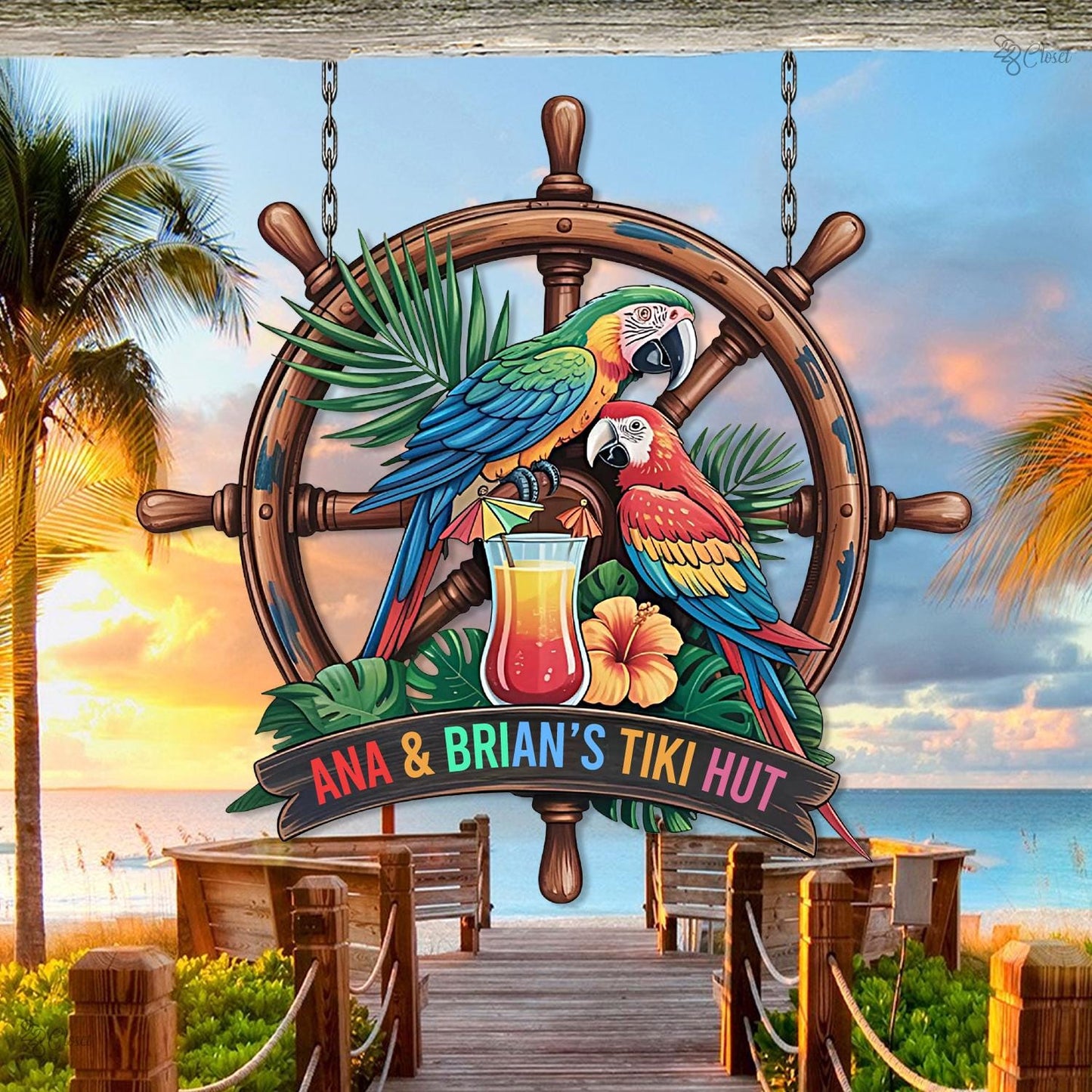Custom Metal Tiki Bar Sign: Personalized Parrot Decor Home Bar Decor