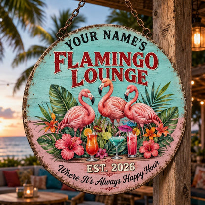 Personalized Flamingo Lounge Wood Sign