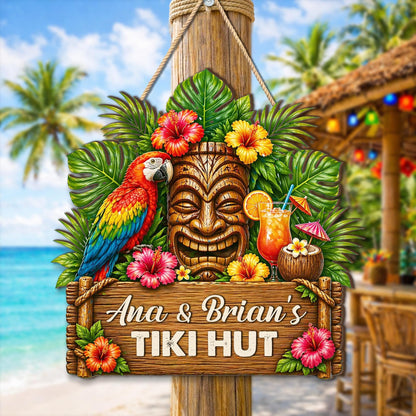 Custom Tropical Beach Tiki Bar Wooden Hanging Sign