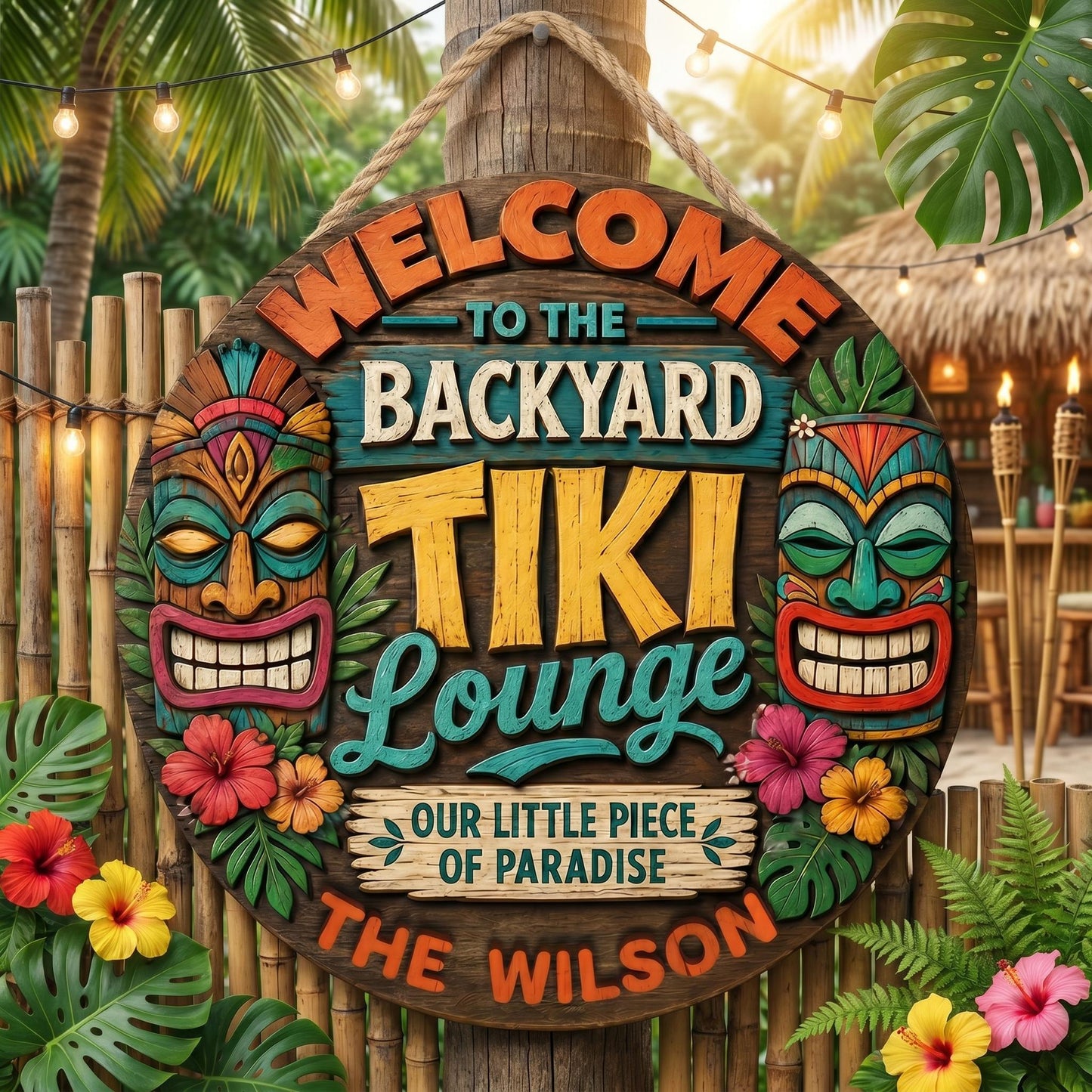Personalized Tiki Lounge Sign, Toucan Tiki Bar Sign, Backyard Bar Wall Art