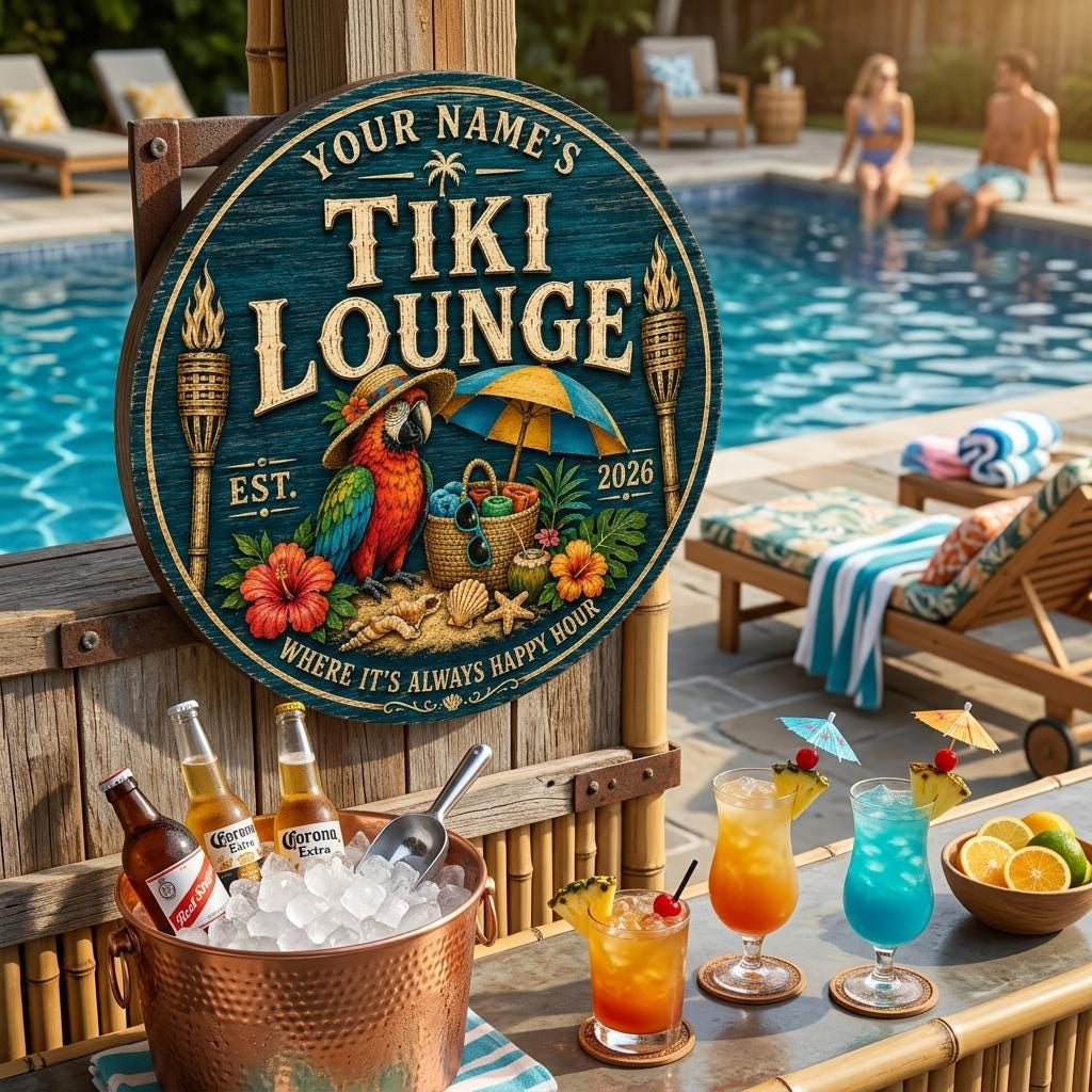 Custom Beach House Tiki Hut Door Wood Sign