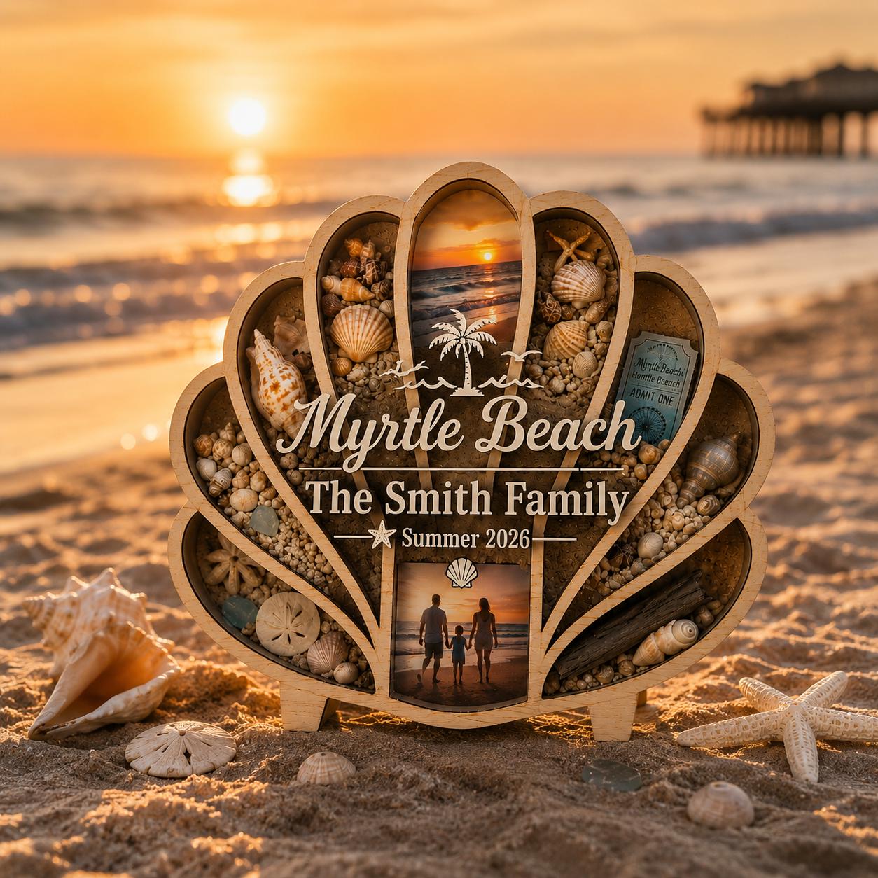 Personalized Seashell Keepsake Display, Add Your Own Shells Sand & Family Photos