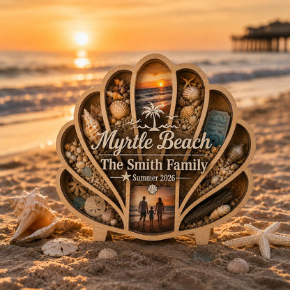 Personalized Seashell Keepsake Display, Add Your Own Shells Sand & Family Photos