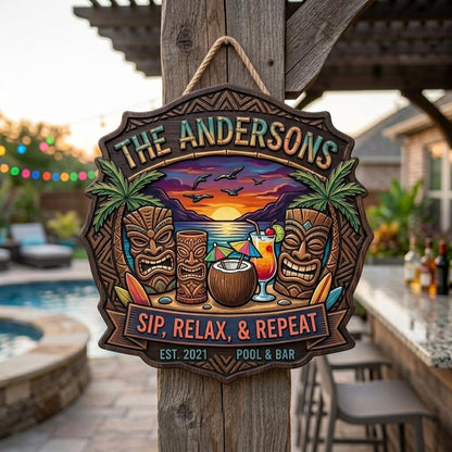 Custom Tiki Bar Sign, Wooden Backyard Tiki Hut Plaque, Outdoor Patio Wall Art