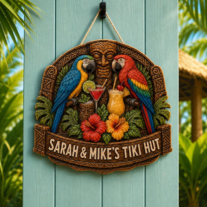 CUSTOMIZABLE Tropical Parrot Beach Hut Wood Sign