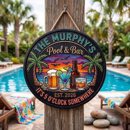 Custom Pool & Bar Wooden Door Sign