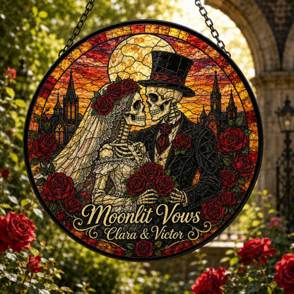 Custom Skull Couple Stained Glass Window Hanging