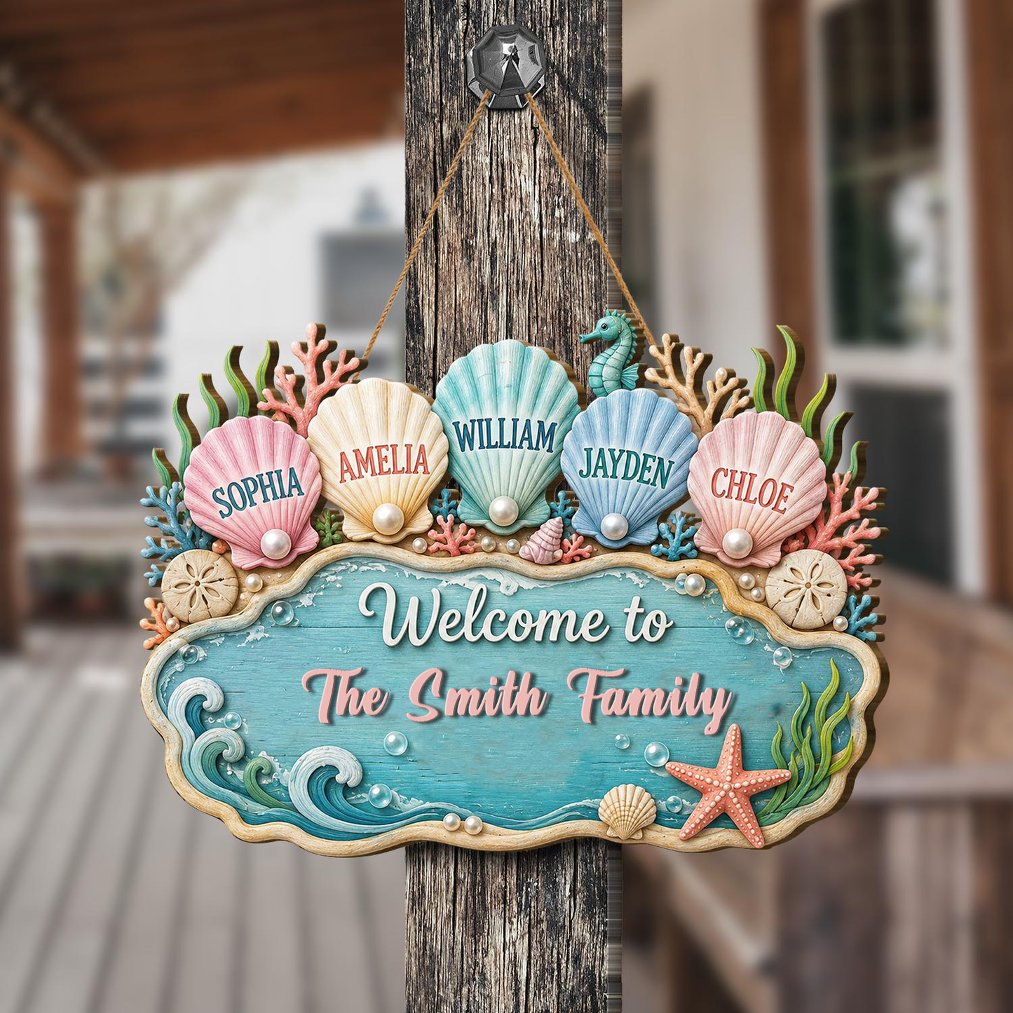 Personalized Seashell Family Door Hanger