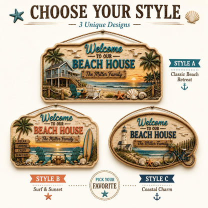 Custom Family Name Beach Wall Decor Coastal Wooden Hanging Sign